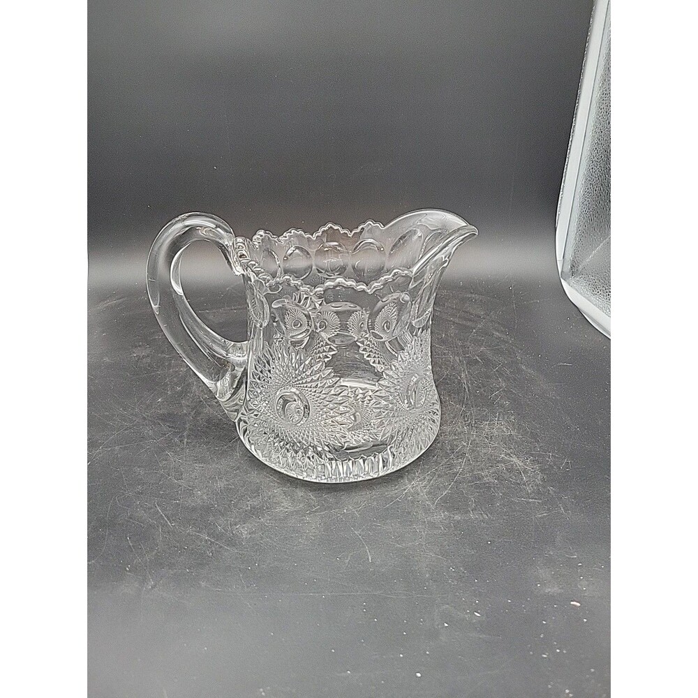 SIGNED Heisey Clear Glass Water Pitcher Jug- SUNBURST Vintage Antique? Flower